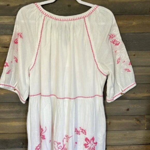 New John Mark Embroidered Boho Dress Size L White with Pink Embroidery - Picture 5 of 8